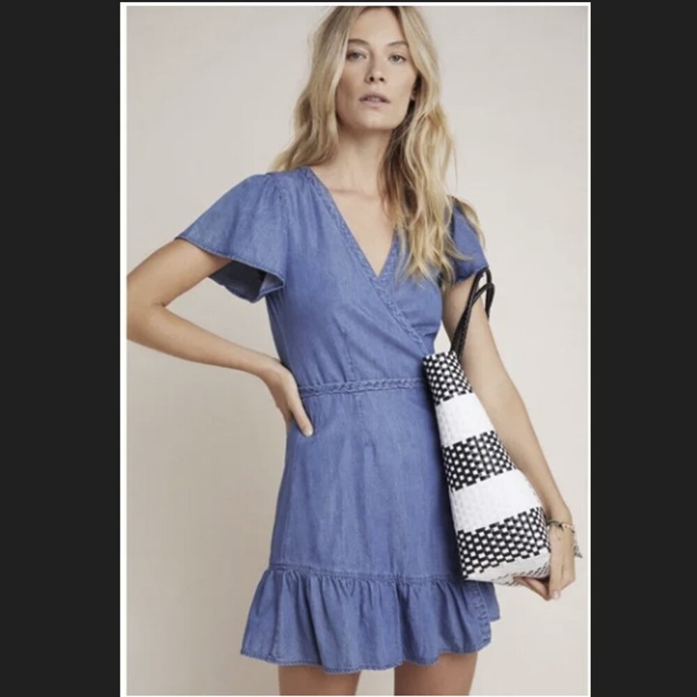 PAIGE Calie Wrap Dress in Denim Blue